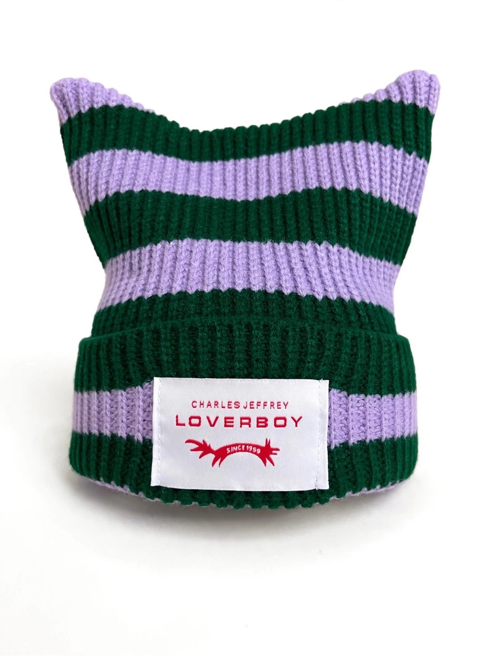 ***LAST ONE- Unisex Beanie
LOVERBOY Striped Knit Cat Ear Purple & Green